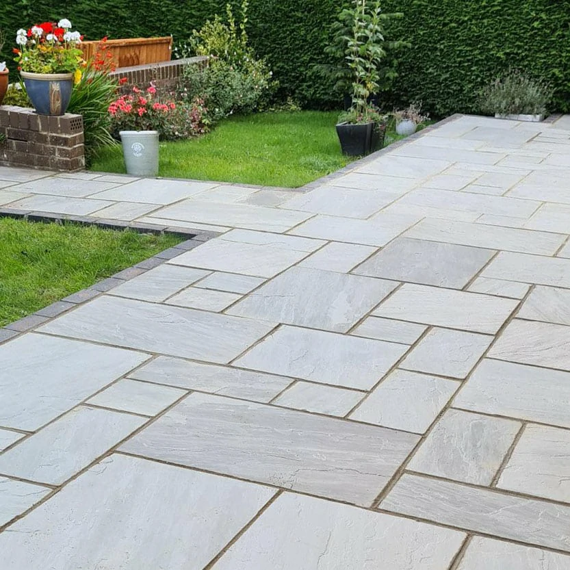 Kandla Grey Indian Sandstone Paving Slabs - Tumbled - Patio Kit - 22mm